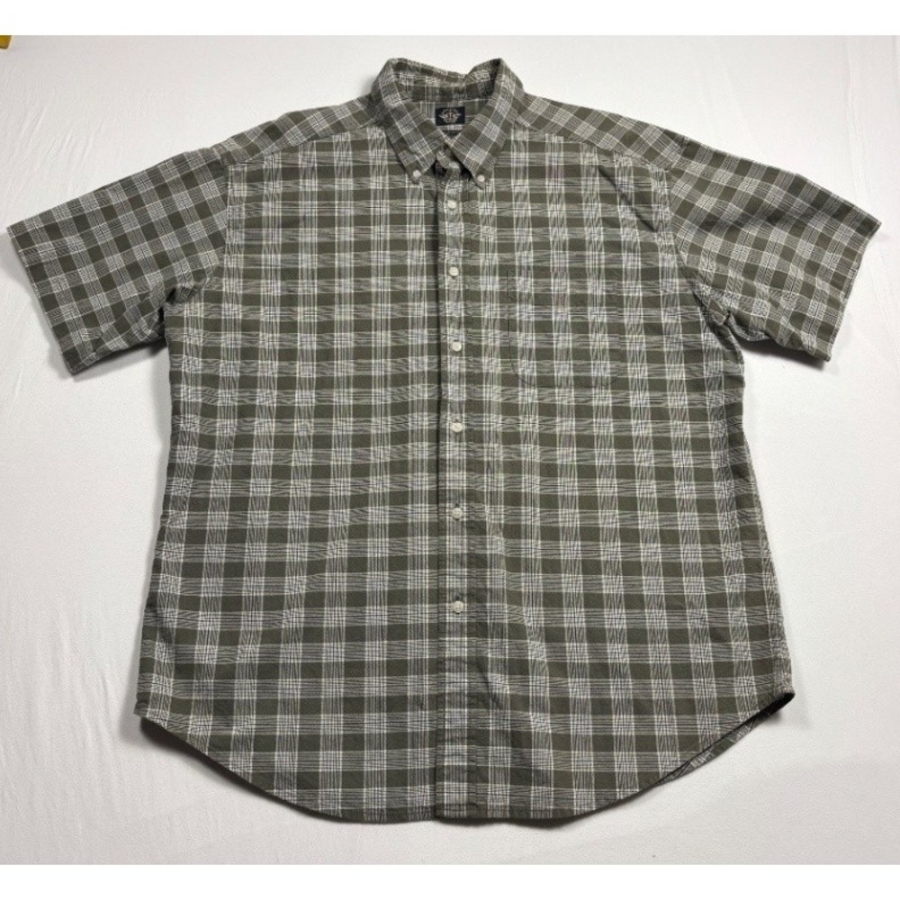 Dockers Mens XL Gray White Plaid Cotton Short Sleeve Button Down Casual Shirt